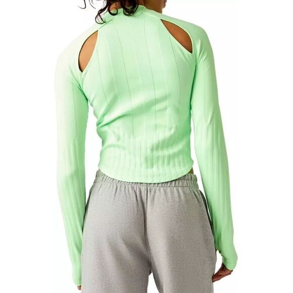 NWOT Free People Movement Offside Layer Lime Zest High Neck Thumbhole M/L Long - Picture 5 of 16